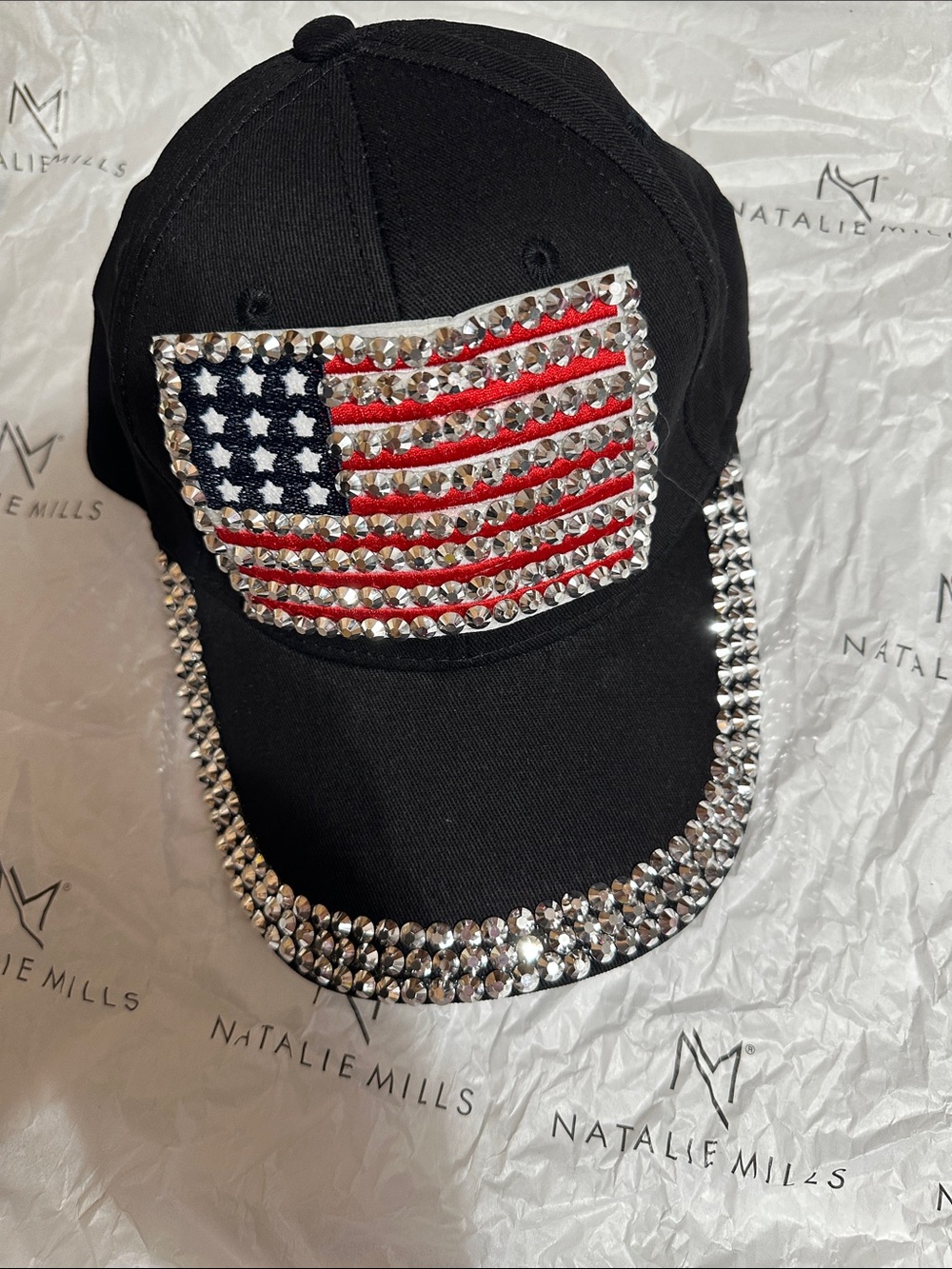 Black Crystal American Flag Baseball Cap